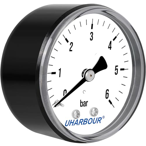 Uharbour Manómetro de agua 0-6 bar, manómetro de 1/4 pulgadas, manómetro de aire comprimido soporte en la parte posterior, manómetro de aire comprimido 1/4 BSP conector de latón