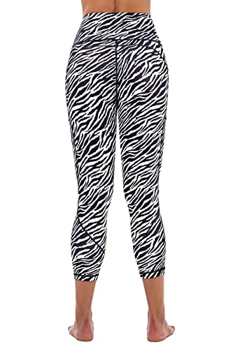 Neonysweets Women's Printed Yoga Pants Capris High Waist Tummy Control Workout Pants Leggings With Pockets Zebra M #TOP3