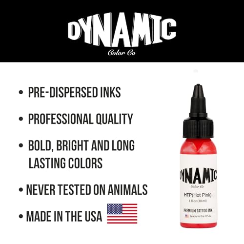 Image of Dynamic Color Hot Pink Tattoo Ink, Made in USA Since 1990, 1 oz | Sterilized and lot-numbered for full traceability; established American brand trusted by artists worldwide