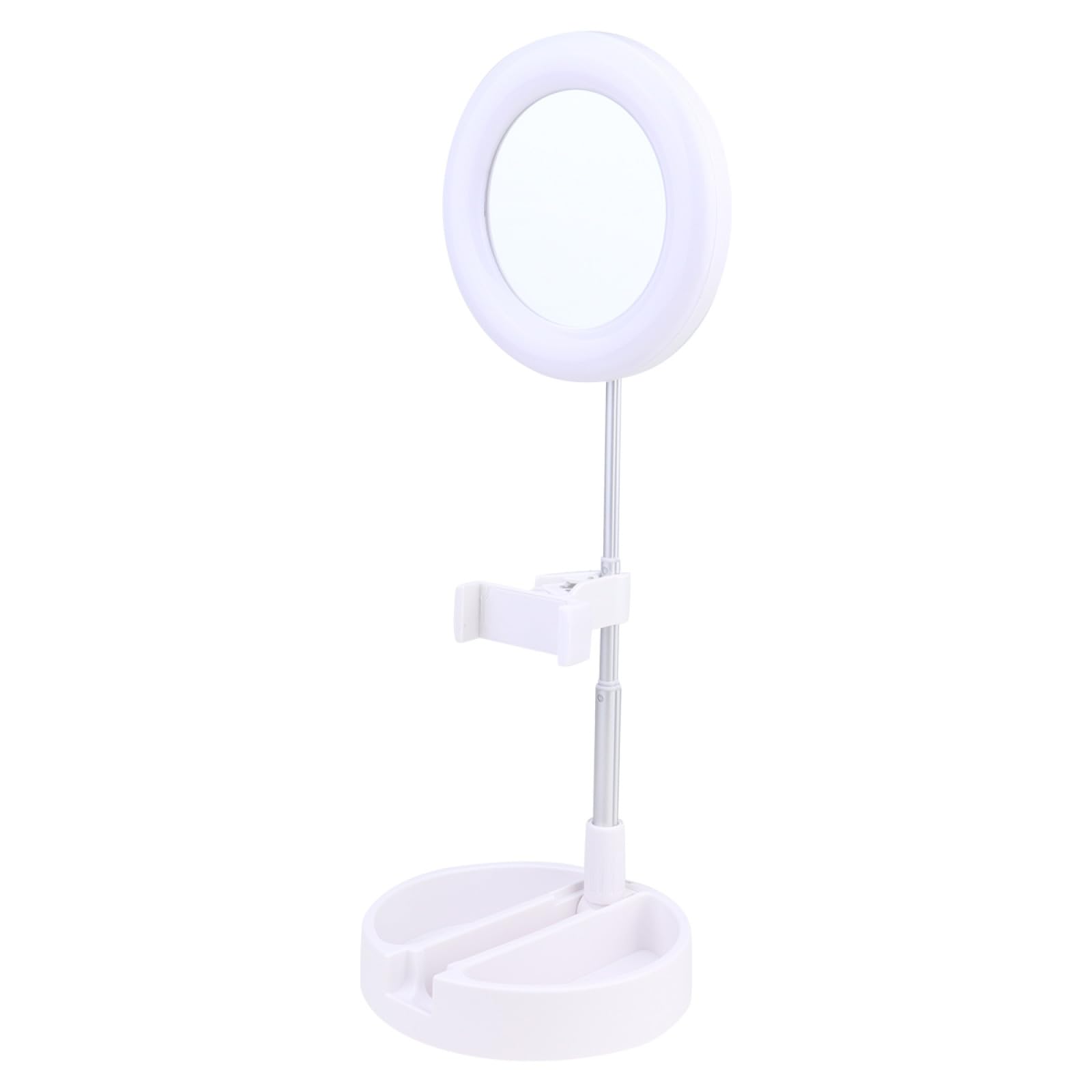 DOITOOL Lampada da Tavolo LED Anello Selfie Regolabile con Supporto Telefono Multifunzione per Trucco e Video Luce Bianco Naturale per Streaming e Fotografia