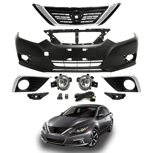 HOUGEET Front Bumper Cover Grille Compatible with 2016 2017 2018 Nissan Altima Advance SL SR S SV Sense Base Exclusive Sedan Primed Bumper W/Fog Lights NI1000312 620229HS2 (Bumper with grille)