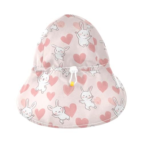 KLL Baby Boys Girls Beach Hats Baby Boys' Caps Baby Girls' UPF 50+ Large Brim Traveling Swim Hat Light Pink Heart - Shaped Cartoon White Rabbits3