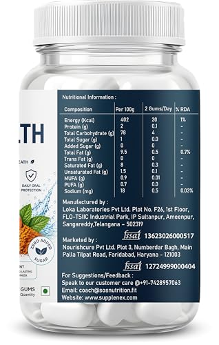 Image of Oral Health Chewing Gum with Clove Oil & Curcumin Extract | Zero Added Sugar | Fresh Breath, Plaque Support & Healthy Gums | Xylitol Mint Gum for Adults | 30 Chews