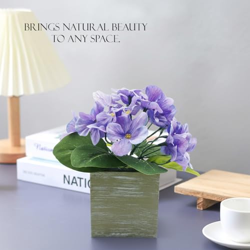 Image of KARP Artificial Potted Plants, 20Cm Height Mini Purple Hydrangea Flower Plant with Pots Home Decor, Indoor Artificial Ornamental Plant for Living Room, Office Desk & Bathroom, Decorative