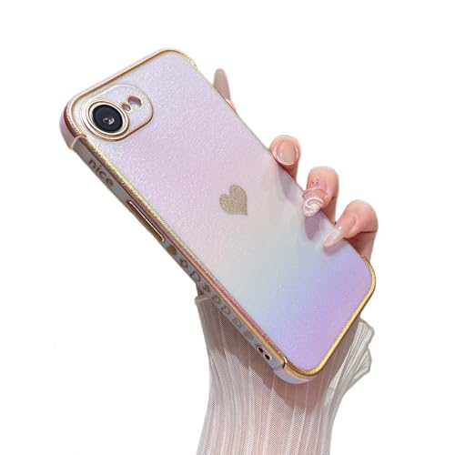 ZTOFERA iPhone 16e 用 ハートケース いphone16e ケース 柔軟な TPU シリコン スマホケース メッキ加工 エッジ ラグジュアリー 蛍光色 虹色 マット カバー ソフト 軽量 耐衝撃 おしゃれ 韓国 可愛い アイフォン 16e ケース 女子 女性 心パターン iphone16E 携帯電話カバー ワイヤレス充電対応 (虹色の紫)