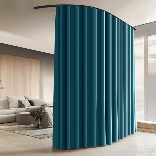 Image of Room Divider Curtains with Ceiling Curtain Track Set Window Curtain for Bedroom,Living Room Total Blackout Thermal Insulated Privacy Ceiling Track Curtain W 6 x H 6 FT Azure Blue drape&Black track