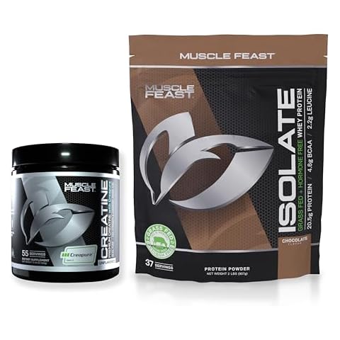 Muscle Feast Isolate + Creatine Bundle: 1 Whey Protein Isolate (Chocolate, 2lb) + 1 Creatine Powder (Unflavored, 300g) | Premium Supplements, Vegetarian, Gluten Free Cover