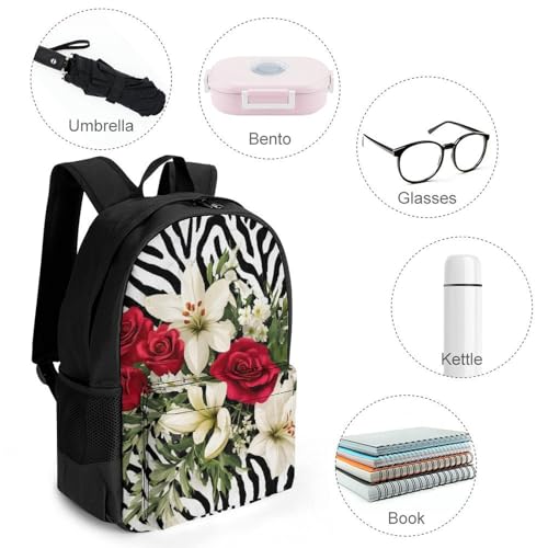 Supdreamc Cheetah Leopard Zebra Print Floral Black And White Rucksacks Lightweight Multipurpose Anti-Theft Shoulder Bag Big Capacity Traveling & Camping Backpack With Side Pockets4