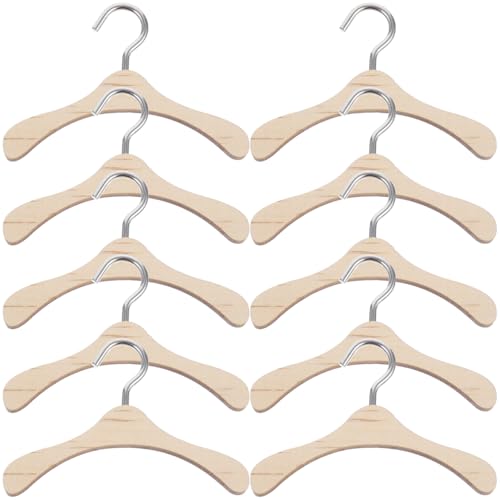 ifundom Puppen-Kleiderbügel aus Holz, Mini-Kleiderbügel, Puppenkleid, Outfit-Halter, Puppenhaus-Kleiderschrank, Zubehör (7,5 cm), 10 Stück