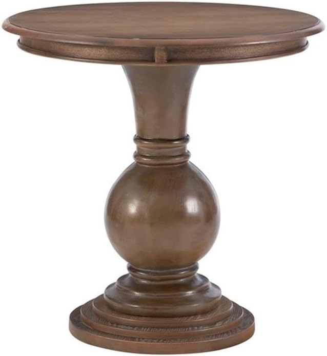 Pemberly Row Round Wood Accent Table, 26.5" High, Rustic Natural Finish, Pedestal Base, Compact Size for Living Room, Bedroom, or Bathroom Decor, Supports Up to 50 lbs