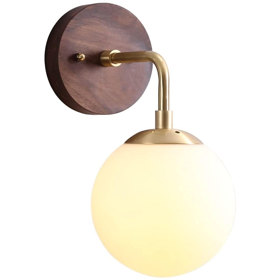 CWCQGH Industrial Glass Wall Lamp,Modern Bedroom Bedside Wall Light with Adjustable,Indoor Hallway Wall Sconce with Brass Lamp Arm and Walnut Base