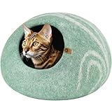 MEOWFIA Cat Cave β Premium Felt Cat Bed for Indoor Cats, Handmade Merino Wool (Pistachio, Large)
