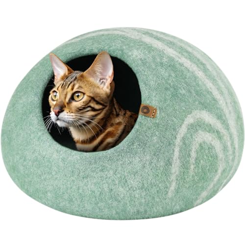 Image of MEOWFIA Cat Cave - Premium Felt Cat Bed for Indoor Cats, Handmade Merino Wool (Pistachio, Large)