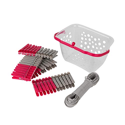 Kleeneze KL066619EU Línea de lavado de 20 M con 48 pinzas para ropa y cesta de almacenamiento, cesta pinzas, guarda pinzas ropa, interior/exterior, resistente a la humedad y al óxido, duradero Cover