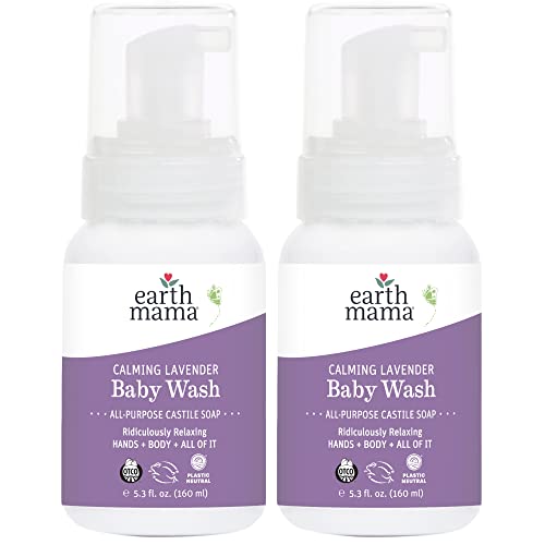 Image of Earth Mama Calming Lavender Baby Wash Liquid Foaming Hand Soap, All-Purpose Lavender Body Wash for Sensitive Skin, Castile Soap with Coconut Oil, Shea Butter, Calendula, & Aloe, 5.3Fl Oz (2PK)