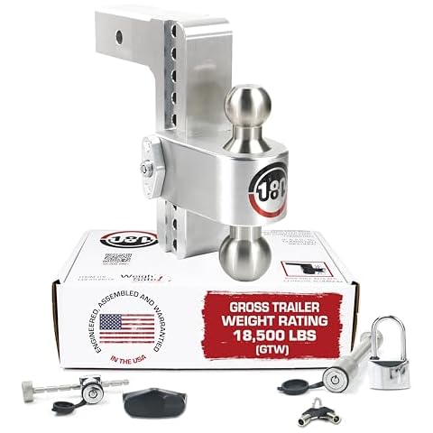 Weigh Safe Adjustable Trailer Hitch Ball Mount, 8" Adjustable Drop Hitch for 2.5" Receiver w/ 4 pc Keyed Alike Lock Set, Heavy Duty Aluminum Trailer Tow Hitch w/Stainless Steel Tow Balls, 18,500 GTW Cover