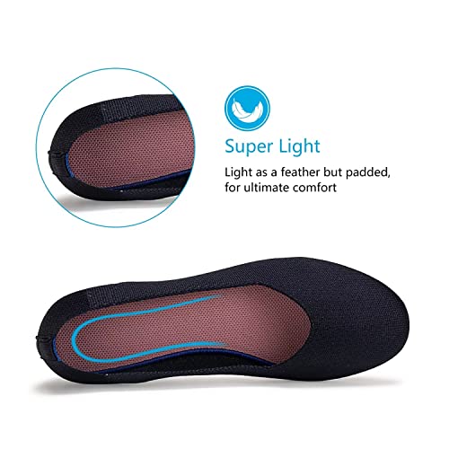 Frank Mully Women’s Ballet Flat Shoes Knit Dress Shoes Round Toe Slip On Ballerina Walking Flats Shoes For Woman Low Wedge Comfort Soft,Navy Blue,8 #TOP4