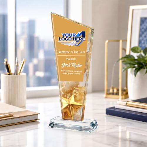 Image of Custom Crystal Trophy Award Personalized Plaque Award with Text Logo Photo Awards Trophies for Employee Recognition Team Graduation Personalized Office Gifts for Boss Coworker Teacher