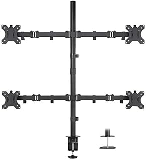 Mount-it! 4 Monitor Stand | Quad Monitor Desk Mount | Fits Four Computer Screens 19 21 24 27 29 30 32 Inches | Heavy Duty Height Adjustable Arms | VESA 75 100 Compatible | C-Clamp and Grommet Bases