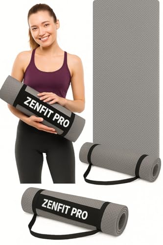 Image of Yoga Mat for Women and Men 4mm with Carry Strap EVA Material Extra Thick Exercise Mat for Workout Yoga Fitness Pilates and Meditation, Anti Tear Anti Slip For Home & Gym Use (Grey)