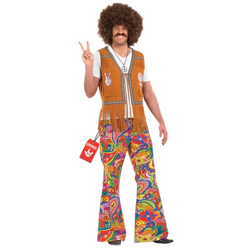 fun shack Men Bell Bottom Pants 70s Costume, Adult Hippie Outfit for Halloween, Retro Party Wear for Men, X-Large