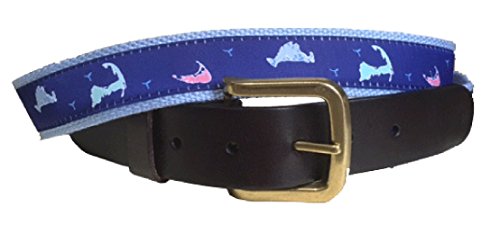 Mens Nantucket, Cape Cod, Martha's Vineyard Nautical Leather Belt, Nautical Island Belt on Light Blue Webbing