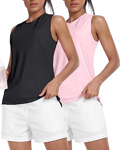 Hiverlay Women's Workout Athletic Running Tank Tops Loose Fit Exercise Sports Gym Muscle Shirts (Pack of 2) XL