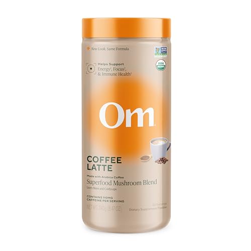 OM MUSHROOM SUPERFOOD Coffee Latte Blend – Functional Mushroom Powder with Lion’s Mane & Cordyceps – Energy, Focus & Mental Clarity Support – 8.47 oz Canister (30 Servings)