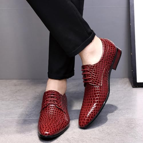 Mens Retro Stone Grain Leather Lace-Up Dress Oxfords Shoes Pointed Toe Chunky Heels Non-Slip Casual Shoes for Lightweight Luxury Comfort Bussiness3
