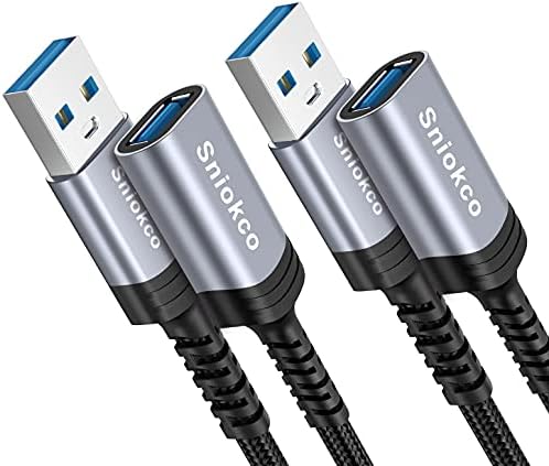 2 Pack 3M+3M USB 3.0 Extension Lead, Sniokco Type A Male to Female USB Extension Cable 5Gbps Fast Data Transfer, Compatible with USB Keyboard, Flash Drive, Hard Drive, Playstation, Printer and More