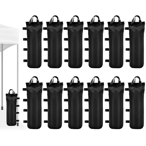 Lot de 12 Sacs de Sable Renforcés pour Tonnelle – Poids Total 120 kg – Lestage Noir Résistant pour Barnum, Tente de Jardin, Parasol Déporté & Trampoline