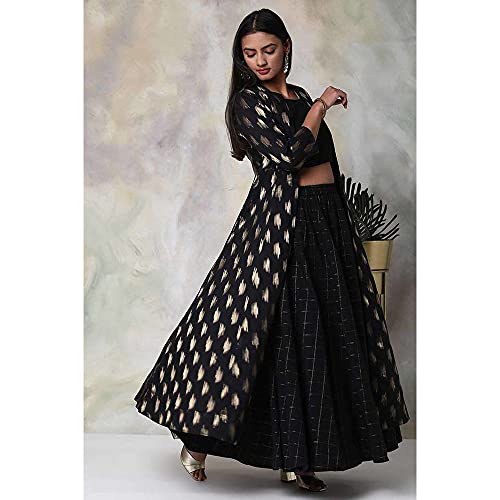 Image of BIBA Women Cotton Three Piece Fusion Wear Set