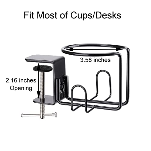 Lekusha Large Desk Cup Holder, Clip On Table Anti-Spill Cup Holder For Lawn Chair, Horizontal Or Vertical Mount, Pack Of 1, Black #TOP4