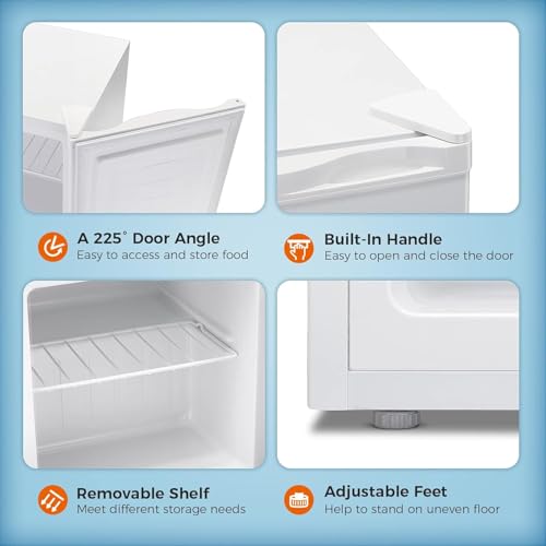 Kismile Mini Freezer,1.1 Cu.ft Upright Freezer with Reversible Single Door,Removable Shelves,Small Freezer with Adjustable Thermostat for Home/Kitchen/Office (White)