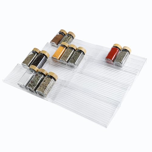 Wlicon 8 Piezas Organizador Acrílico para Cajones de Especias Expandible de 28 CM a 56 CM Estante Transparente Acrílico de Cajones de Especias para Cocina Armarios Encimera