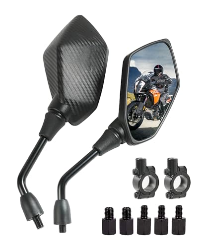 UNLRAE 2PCS Motorcycle Mirrors,Car Accessories Motorcycle Mirrors for Handlebars,360° Adjustable Rhombus Convex Mirror Side Mirror with 8mm & 10mm Bolt,Suitable for ATV Scooter Cruiser (Carbon Fiber)
