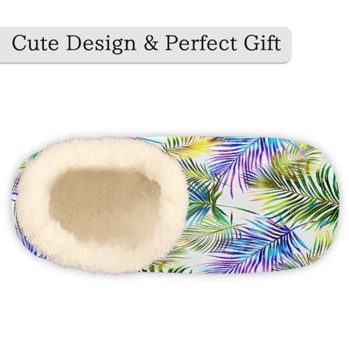 Colorful Tropical Palm Leaves Slippers for Women Slipper Socks Soft Fuzzy House Slippers Shoes for Indoor Bedroom, Winter Cozy Christmas Gifts3