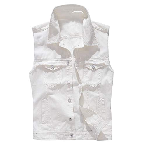 Allywit-Mens Sleeveless Denim Vest Casual White Slim Fit Ripped Classic Button Down Jean Jacket Plus Size
