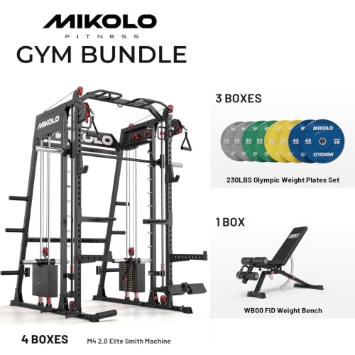 Image of Mikolo M4 2.0 Smith Machine, 2200lbs Squat Rack with LAT-Pull Down System & Cable Crossover Machine, Training Equipment with Leg Hold-Down Attachment