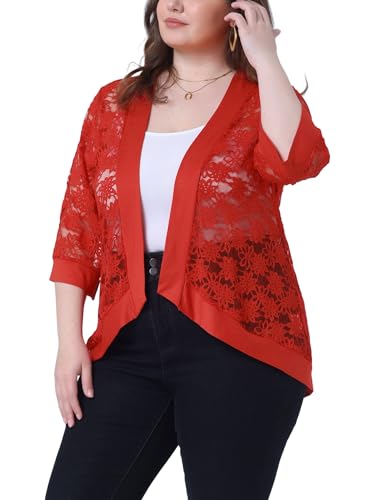 Image of Agnes Orinda Plus Size Cardigans for Women 3 /4 Sleeve Open Front Lightweight Sheer Shrug Lace Bolero Cover Up