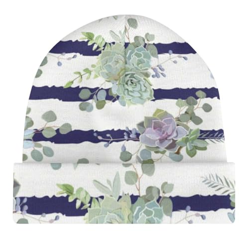 Colorful Succulent on Stripe Kids Beanie Hat for for Girls Boys Children Cap Winter Knitted Chemo Cancer Headwear Accessories Gifts Decoration4