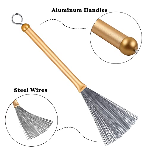 Meideal 1 Pair Retractable Drum Wire Brushes With Comfortable Aluminum Handles And 1 Pair Rods Drum Sricks Brush For Jazz Folk Rock Band Drummers Amateurs Beginners Students Adults (Gold) #TOP2