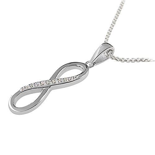 Infinito Colgante del Collar en Plata de Ley con Circonio Cúbico, 41cm más 5cm de Extensor