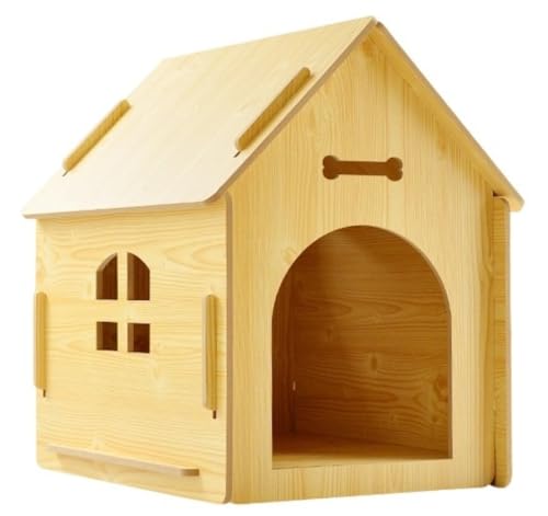BRZU 犬小屋、屋外用、犬小屋、小型犬、中型犬、木製、ペットハウス、清潔、洗える、耐腐食性、防錆性、防風性、防雨性、全天候型、通気性、日焼け防止、防雨性、清潔、組み立て簡単、家庭、バルコニー、パティオ、裏庭、屋内および屋外での使用に適しています (M,ナ