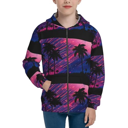 Palm Tree Shooting Star Kids Pullover Hoodies Boys Zip Up Sweatshirts Girls Athletic Clothes with Pocket3