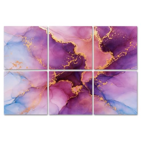 Paneles Acústicos Decorativos Auto Adhesivos LAMOONHOME Paquete de 6 Paneles Absorbentes de Sonido 72x48 Pulgadas Textura Abstracta Alcohol Tinta Dorado y Morado miniatura 1