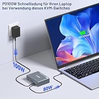 KVM Switch 2 Monitore 1 Desktop 1 Laptop 4K@60Hz, 7-in-1 Dual Monitor KVM Switch Dockingstation, 2 HDMI-Anzeigen erweitern, 4xUSB 3.0, PD 80W, mit kabelgebundener Fernbedienung und USB-C-Kabel – Ansicht 6