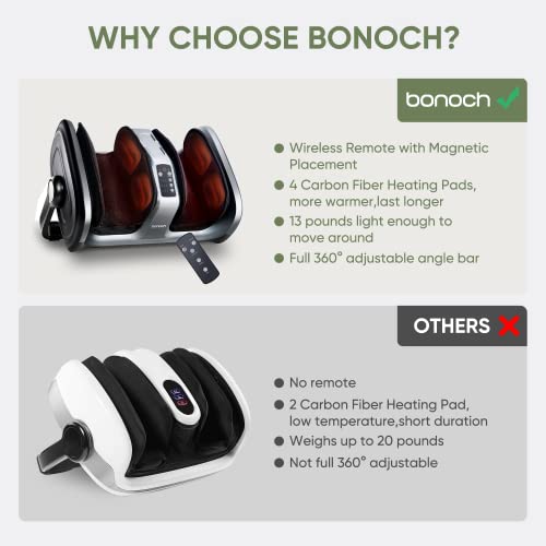 Bonoch Shiatsu Foot Massager Machine With Heat, Foot And Calf Massager With Remote, 3 Intensity Heat Therapy Kneading Air Compression, Foot Massager For Plantar Fasciitis Neuropathy Blood Circulation #TOP6