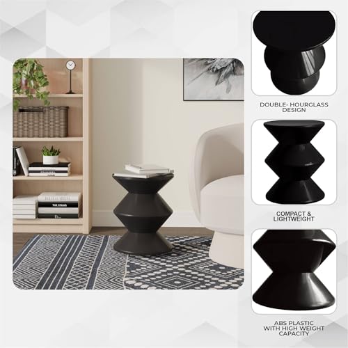 LeisureMod Aura Collection Modern Round Side Table - Black ABS Plastic Double-Hourglass Pedestal - No Assembly Weatherproof Accent Furniture for Living Room, Patio & Outdoor Decor by LeisureMod - Used condition - Image 2