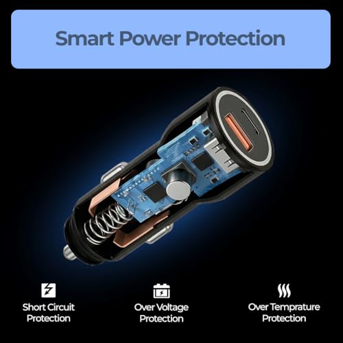 Image of UNIGEN 125W Dual Port Car Charger | 80W + 45W Fast Charging | USB-C & USB-A Car Adapter | Charging Adapter Compatible with Cars for iPhone & Android Smartphone, Smartwatch, Earbud, Power Bank (Black)